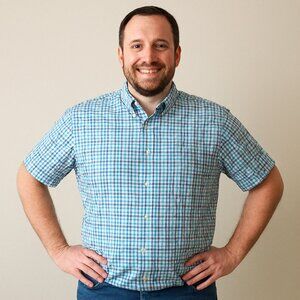 US Polo Assn Plaid Short Sleeve Button Down Shirt Blue White Gray 2XL